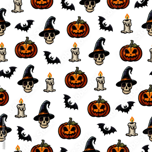 Halloween Pattern Collection – Seamless Spooky and Cute Designs with Pumpkins, Ghosts, Witches, Bats, and Trick-or-Treat Elements