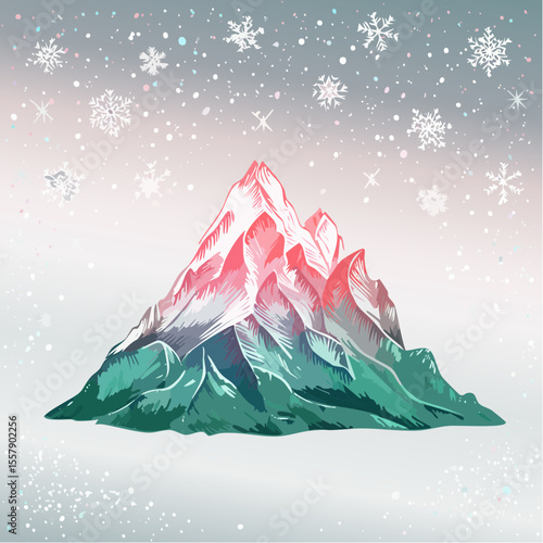 deep emerald foil jagged mountain peak overlaid with shifting aurora borealis streaks of light
