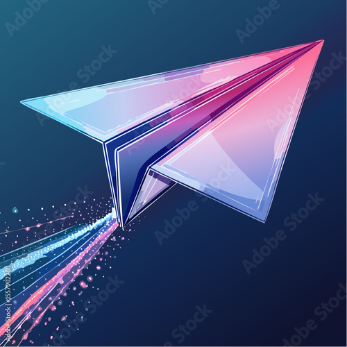 mirror-polish chrome paper plane casting holographic magenta to teal glints along its sharp folds