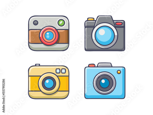 Colorful Camera Icons Vector Illustrations for Design Projects
