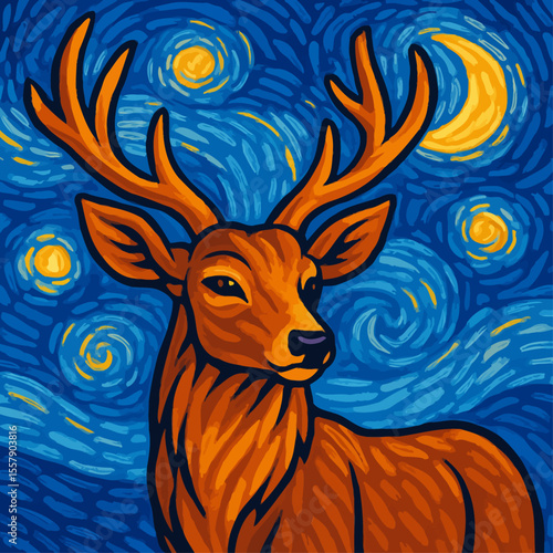 Deer van gogh night