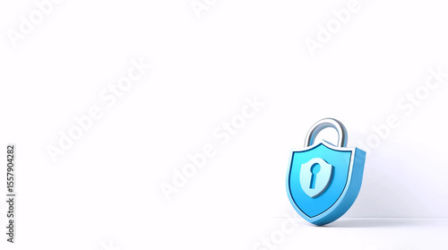 animated blue shield lock icon with modern 3d security symbol on white minimalist background