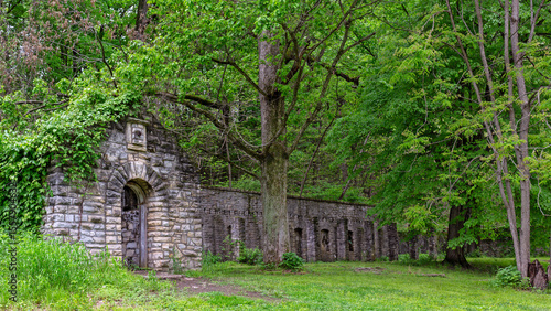 Old stone buildings along the loop trail at Fort Belle Fontaine county park in St. Louis, Missouri the site of the first United States military installation west of the Mississippi