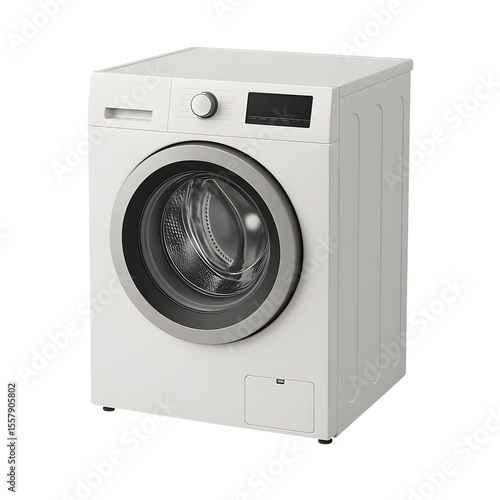 Modern Front Load Washing Machine with Digital Display Transparent Background