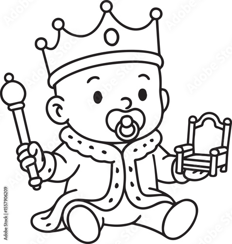 Royal Little One: A cute cartoon baby, adorned with a regal crown and scepter, clutches a miniature throne.