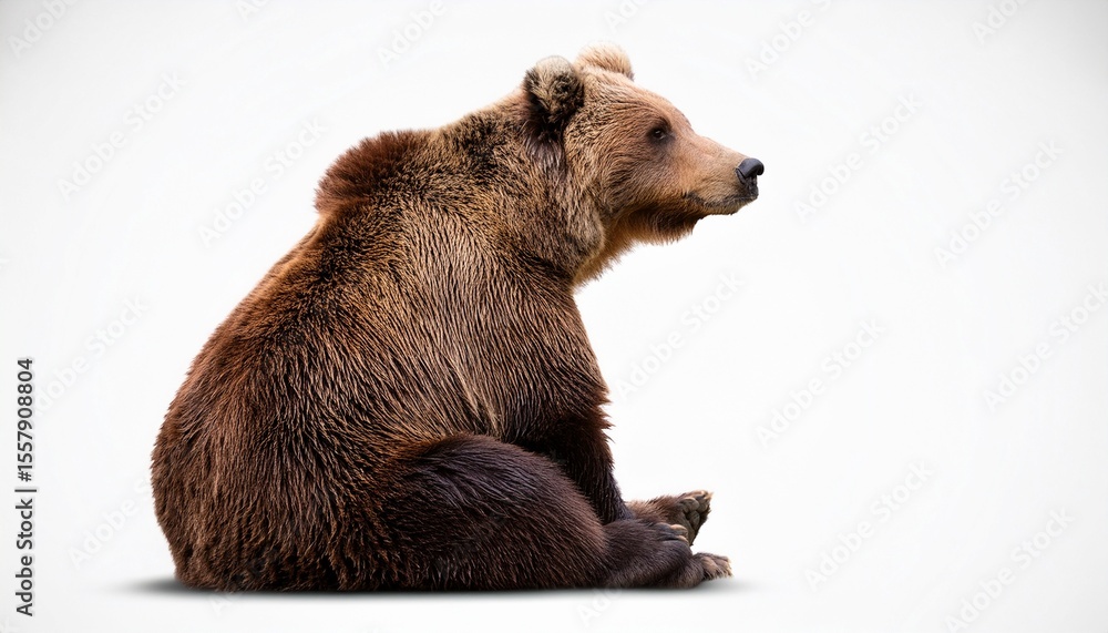 Fototapeta premium majestic brown bear sitting calmly on white background