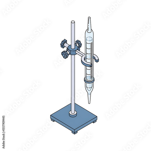 Laboratory stand holding a burette for titration and chemical analysis.