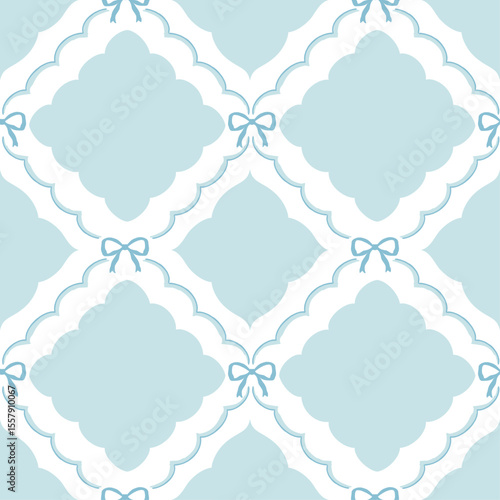 Blue vintage ribbons seamless pattern, abstract geometric tile pattern.