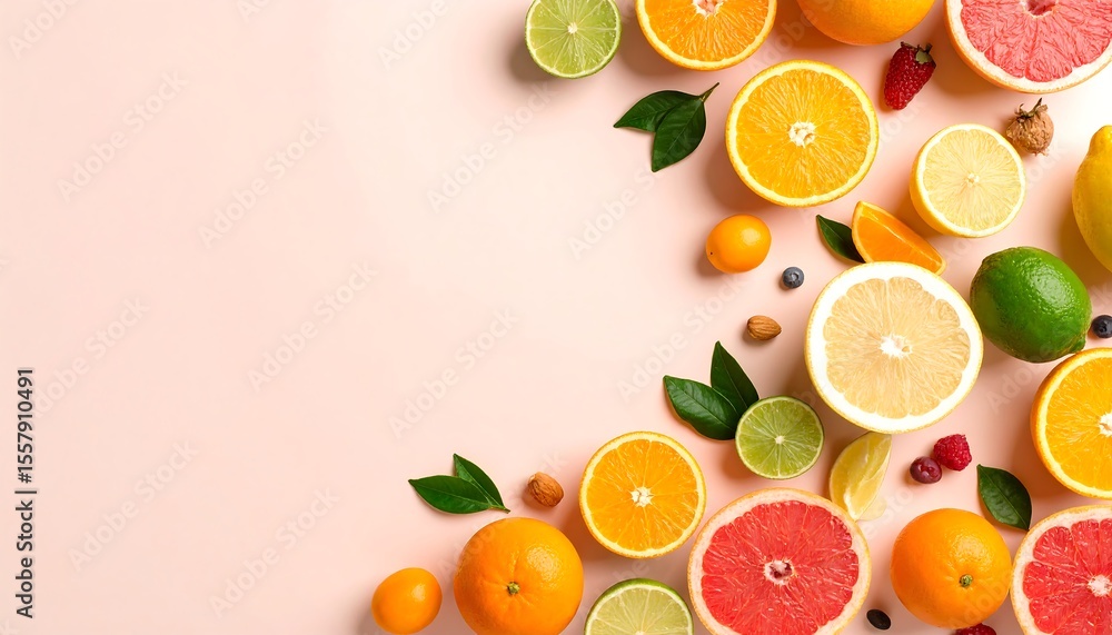 Fresh Citrus Fruits Pink Background. Fresh Citrus Fruits Pink Background.