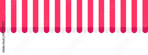 Shop awning print. Striped store canopy pattern. Market tent background with red and white stripes isolated on white background. Cafe sunshade design. Kiosk umbrella backdrop. Vector illustration.