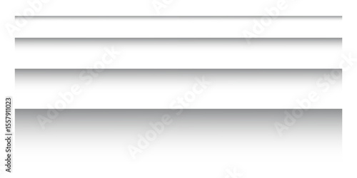 Set of paper shadows. Horizontal divider lines isolated on white background. Notebook worksheet, book page, card, flyer, banner or poster borders with soft blurred effect. Vector illustration.