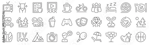 Lifestyle icon set. Entertainment icons. Outline icons collection. Vector illustration