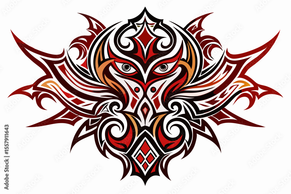 Fototapeta premium Stylized black tribal tattoo design featuring sharp curves, pointed edges, and an abstract flame-like form. 