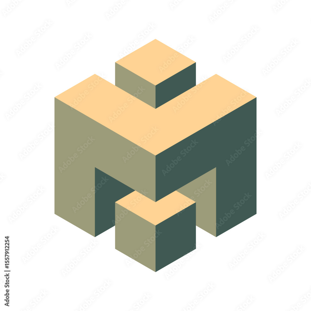 Obraz premium Abstract isometric illustration of interconnected cubes. Neutral earth tones create a minimalist, modern aesthetic. Perfect for concepts of collaboration, connection, or growth.