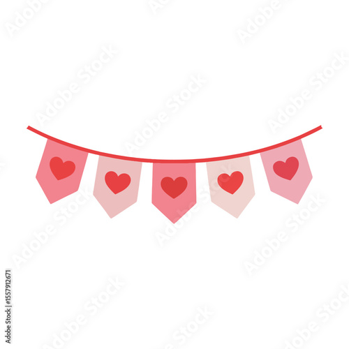 Charming Valentines Day Garland with Heart Adorned Pennants Festive Decoration for Love Themed Celebrations and Romantic Gatherings