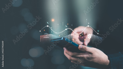 Tableau sur toile concept interest rates and dividends ,investment growth percentage and interest