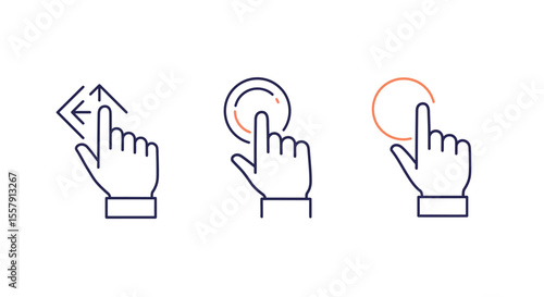 Hand Gesture Icons Tap, Swipe, Rotate - User Interface Design Elements
