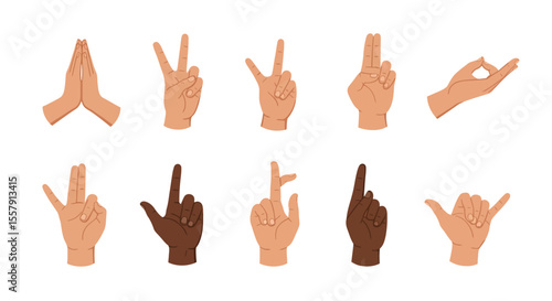 Collection of Diverse Hand Gestures Yoga, Counting, and More