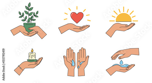 Caring Hands  Vector Illustrations of Giving, Nature, and Wellbeing
