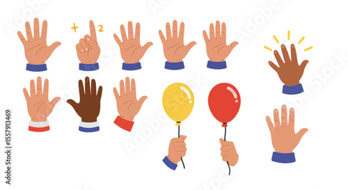 Collection of Diverse Hands and Gestures Illustrations for Design Projects