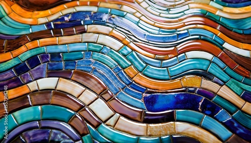 multicolored mosaic coating similar to waves of smalt close up