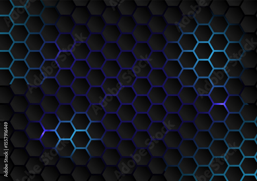 Black hexagon technology background blue light silver