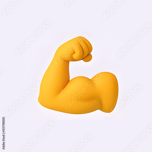 3D Flexing Arm Icon – Strong Muscle Symbol in Clay Style
