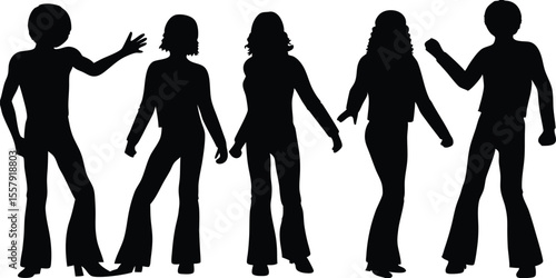 Retro Disco Party People Silhouettes Vector Set
