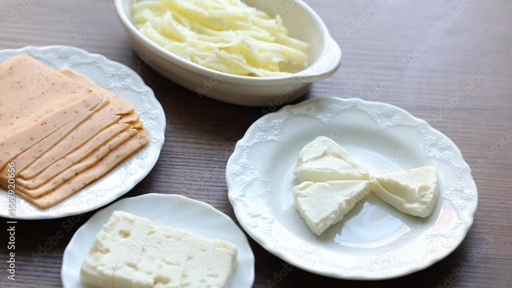 Turkish style breakfast: eggs, chechil cheese, white cheese, kashar cheese and Turkish tea
Turkish style breakfast: eggs, chechil cheese, white cheese, kashar cheese and Turkish tea