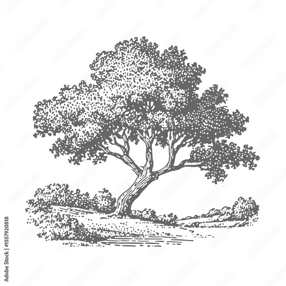 Fototapeta premium Hand Drawn Tree. Vintage rough woodcut engraving linocut style vector illustration.