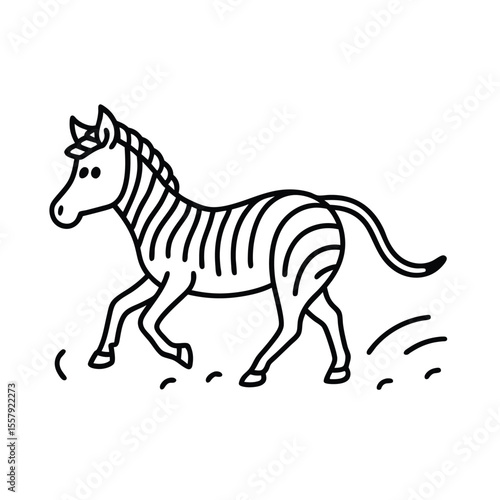 Zebra dashing across dry plain with dust behind Vector illustration