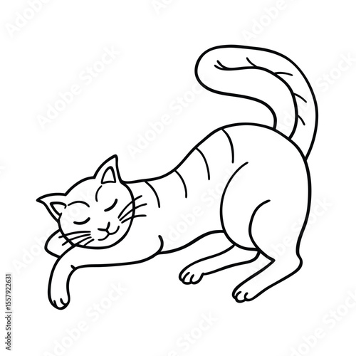 Cat stretching hind legs after restful nap on comfy pillow Vector illustration