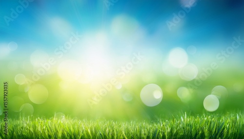 fresh spring abstract background with bokeh and sun glow graphic element with blue and green horizontal colour gradients