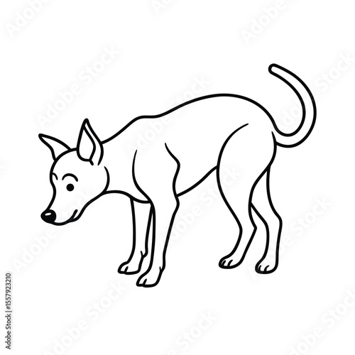Dog sniffing the ground with alert ears in sketch style Vector illustration