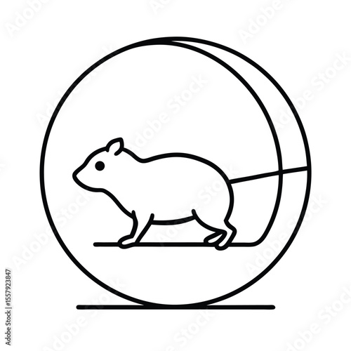 Hamster running quickly on exercise wheel in sketch Vector illustration