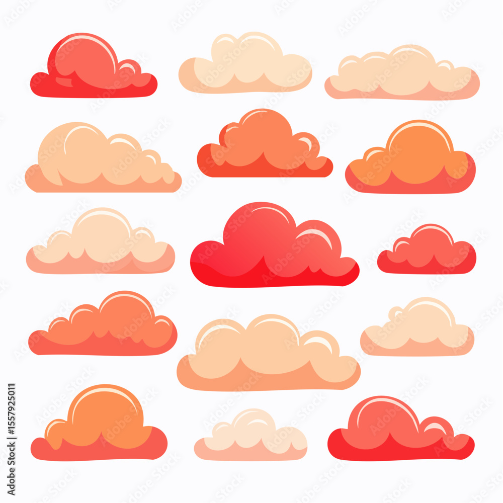 Cartoon Clouds Soft, Fluffy, Round Cloud Shapes in Red and Peach SVG Cartoon Clouds Soft, Fluffy, Round Cloud Shapes in Red and Peach SVG