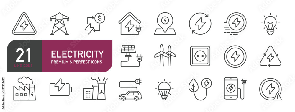 Set of line icons related to electricity, electrical, energy. Outline icons collection. Editable stroke. Vector illustration Set of line icons related to electricity, electrical, energy. Outline icons collection. Editable stroke. Vector illustration