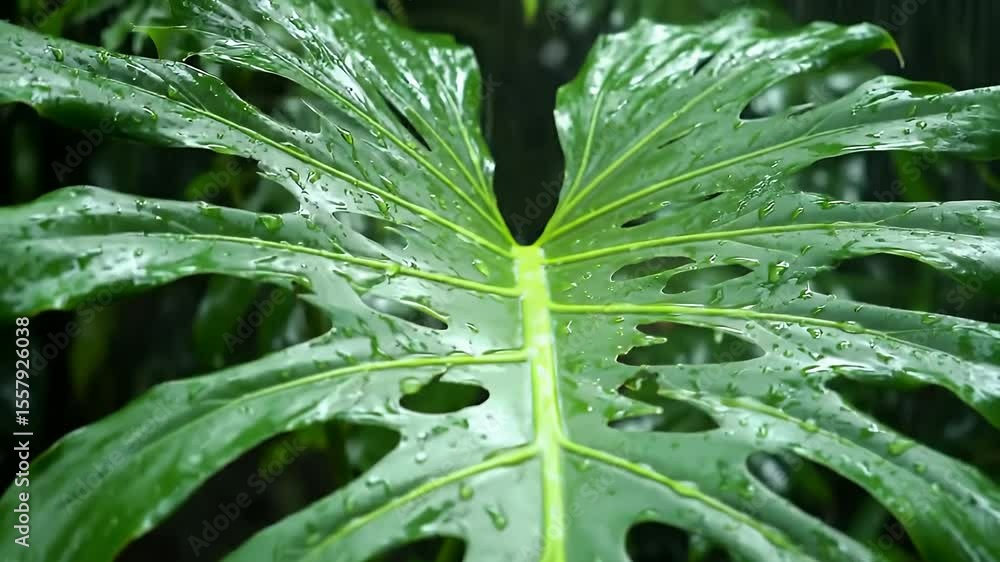 custom made wallpaper toronto digitalMonstera deliciosa leaf close up, tropical rainforest setting, vibrant natural beauty