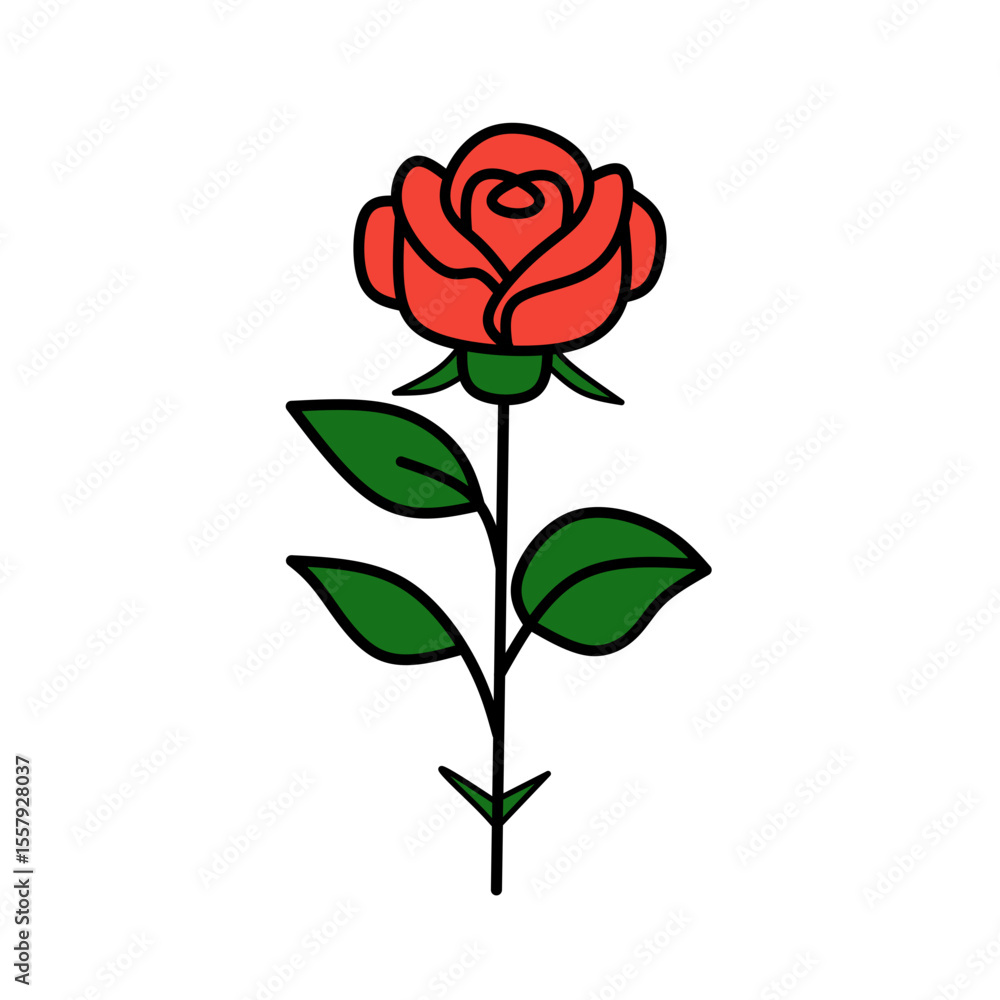 Obraz premium Rose flower red color natural style green leaf celebration design.