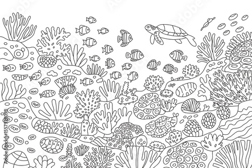 Wallpaper Mural Underwater coral reef scene with fish and sea turtles.
 Torontodigital.ca