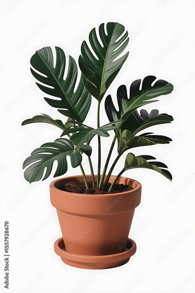 Obraz premium A lush houseplant in a terracotta pot. 