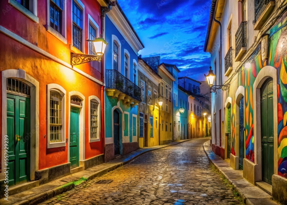 Fototapeta premium Colorful street art in Pelourinho at night