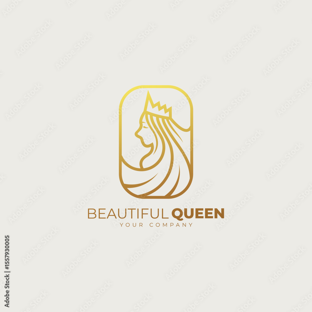 logo of beautiful queen with long hair, line style design logo of beautiful queen with long hair, line style design