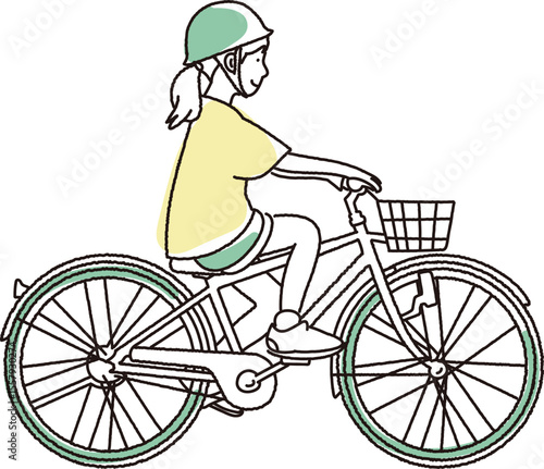 ヘルメット着用で自転車に乗る女の子のイラスト素材