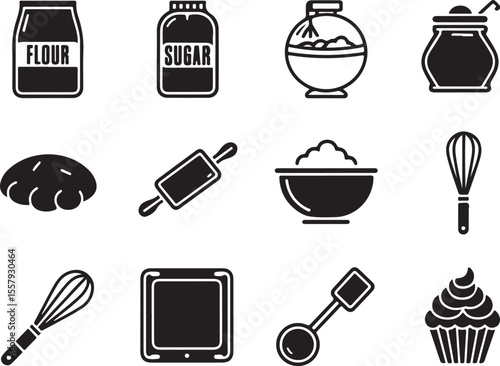 Baking Icons Flour, Sugar, and Sweet Treats - A Collection of Deliciously Designed Baking Essentials