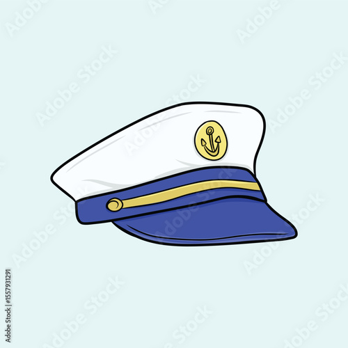 Illustration of a Blue and White Sailor Captain Hat