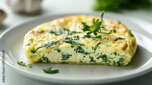 Wallpaper Mural Fresh Spinach and Cheese Frittata with Garnish on White Plate Torontodigital.ca