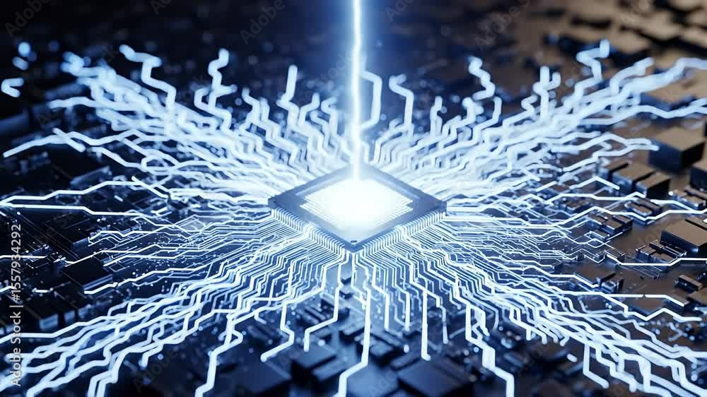 custom made wallpaper toronto digitalCentral Processing Unit Powering, on a dark circuit board, representing artificial intelligence, technology innovation, computing advancement