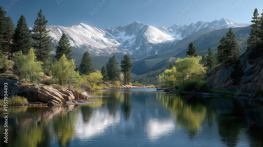 Fototapeta premium Majestic Mountain Reflection on a Serene Lake