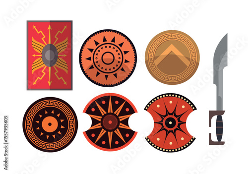 greek and roman shields and sword